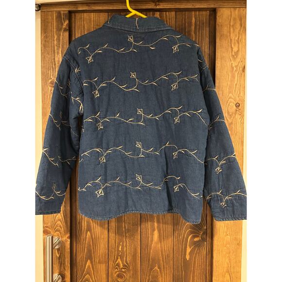 Lifestyle Denim Quilted Embroidered Jacket Barn Chore Coat Large - Picture 2 of 5